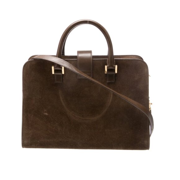 Yves Saint Laurent Brown Suede Monogramme Cabas Bag - Picture 3 of 5